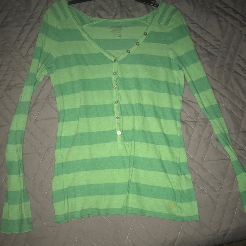 XS green striped shirt